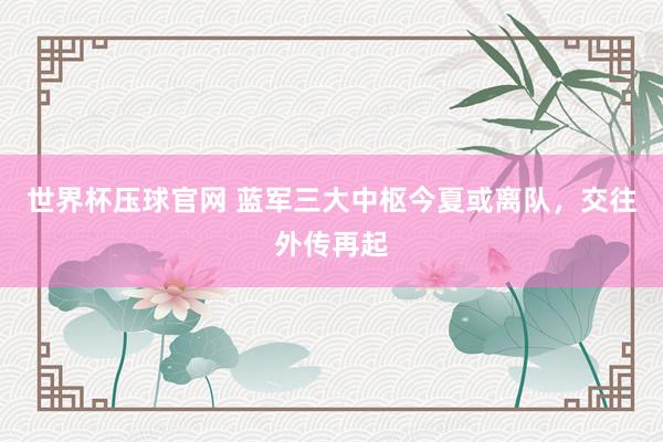 世界杯压球官网 蓝军三大中枢今夏或离队,交往外传再起