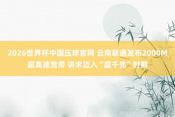 2026世界杯中国压球官网 云南联通发布2000M超高速宽带 讲求迈入“超千兆”时期