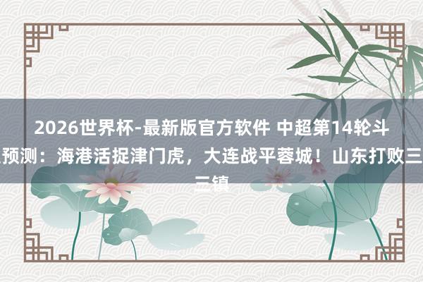 2026世界杯-最新版官方软件 中超第14轮斗胆预测:海港活捉津门虎,大连战平蓉城!山东打败三镇
