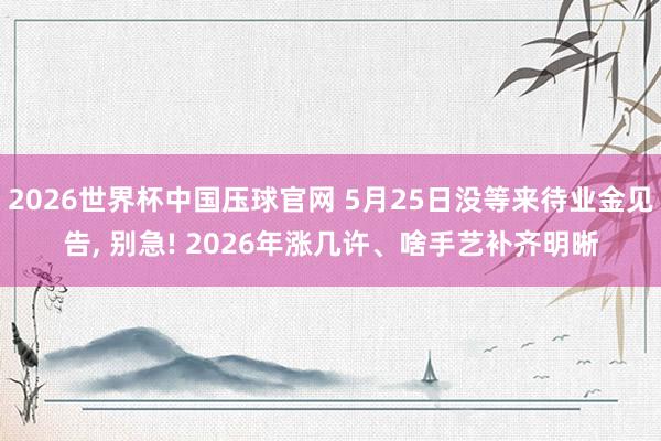 2026世界杯中国压球官网 5月25日没等来待业金见告, 别急! 2026年涨几许、啥手艺补齐明晰