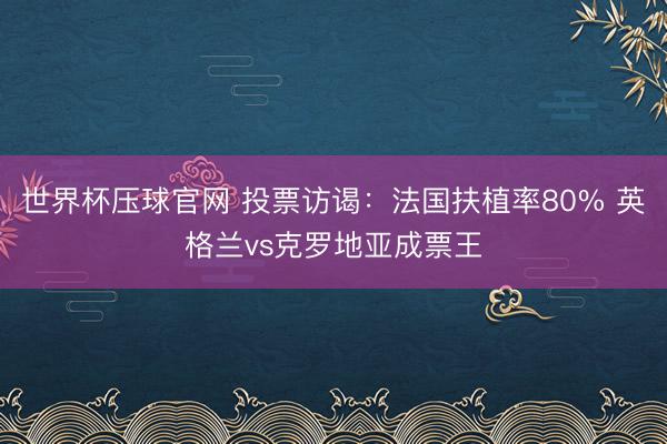 世界杯压球官网 投票访谒：法国扶植率80% 英格兰vs克罗地亚成票王