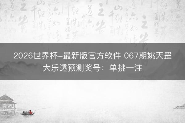 2026世界杯-最新版官方软件 067期姚天罡大乐透预测奖号:单挑一注